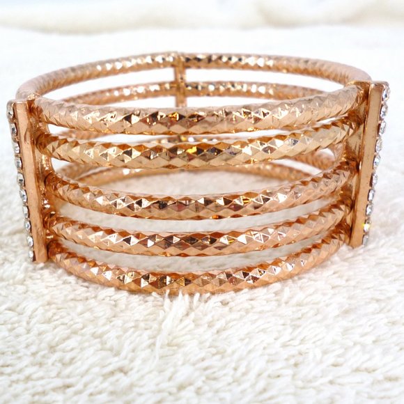 Banana Republic Copper Stretch Bangle Bracelet Crystals 2 3/8" Orig $29.99 NWT - Picture 3 of 5